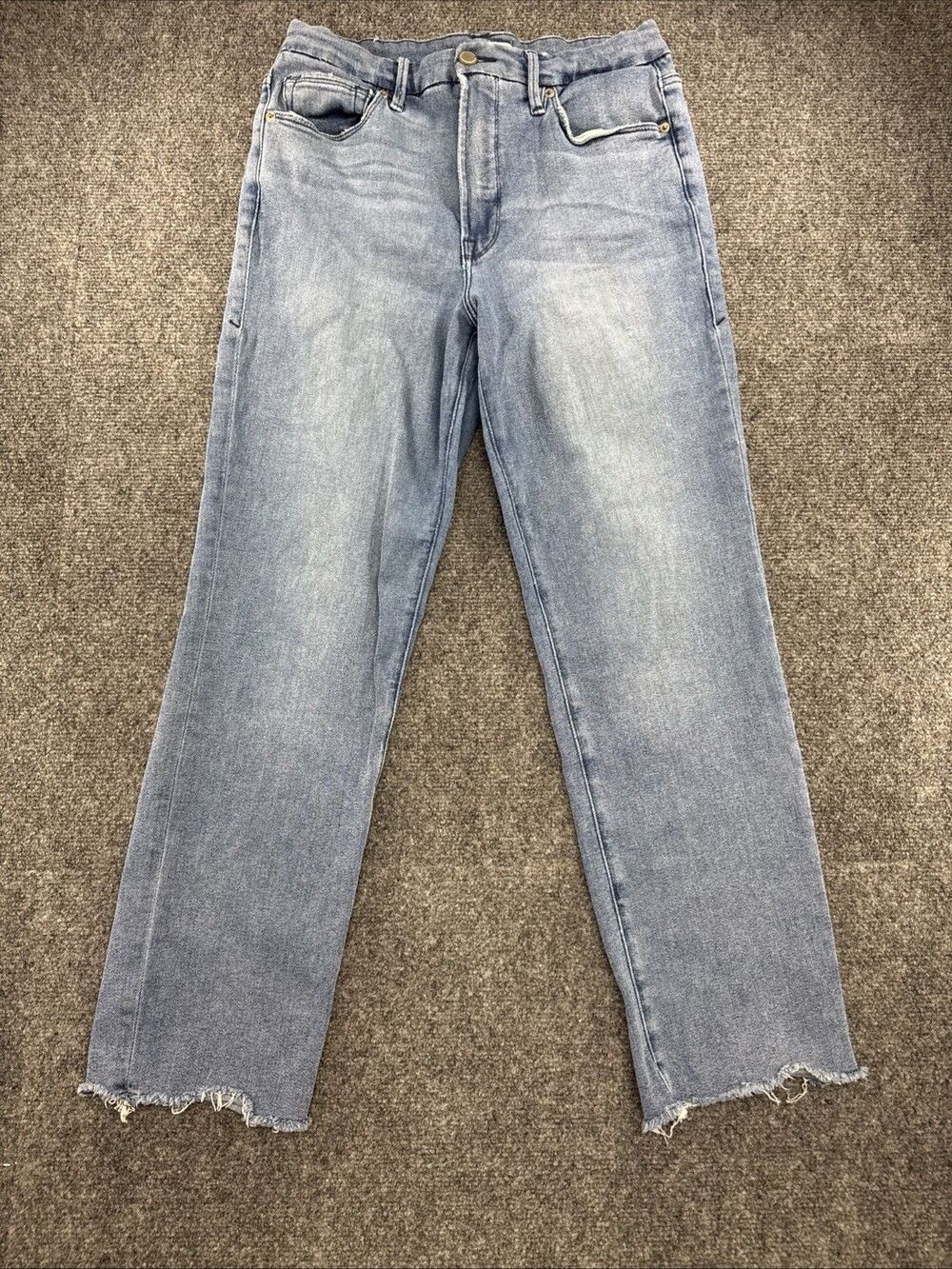 Good American Good Legs Straight Jeans Womens 10/30 Light Wash Raw Hem Stretch